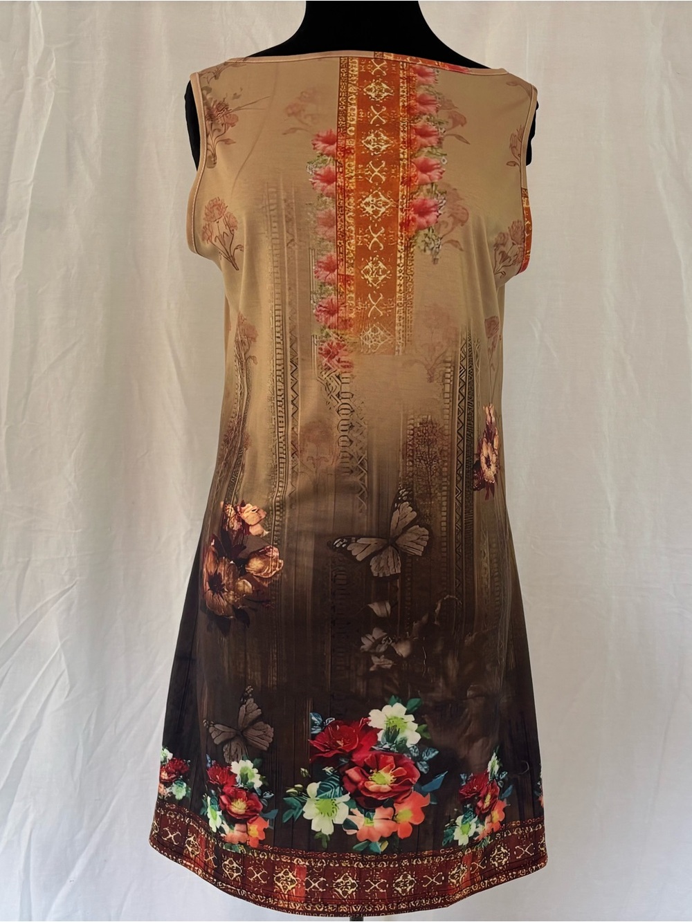 Earthy Cottagecore Floral Ombre Mini Dress Sleeveless Shift Tunic